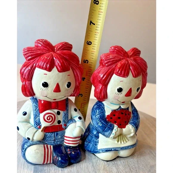 Vintage Fitz & Floyd Raggedy Ann & Andy Ceramic Figurines Pair Blue Outfit FF - Picture 6 of 6